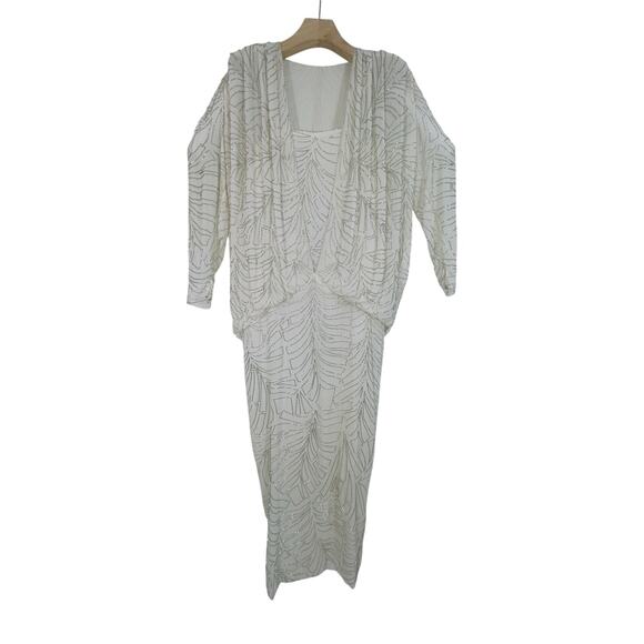 Pave New York Beverly Hills Silk Beaded Formal Gown Sz 6 Ivory Vintage Hong Kong - Picture 6 of 9